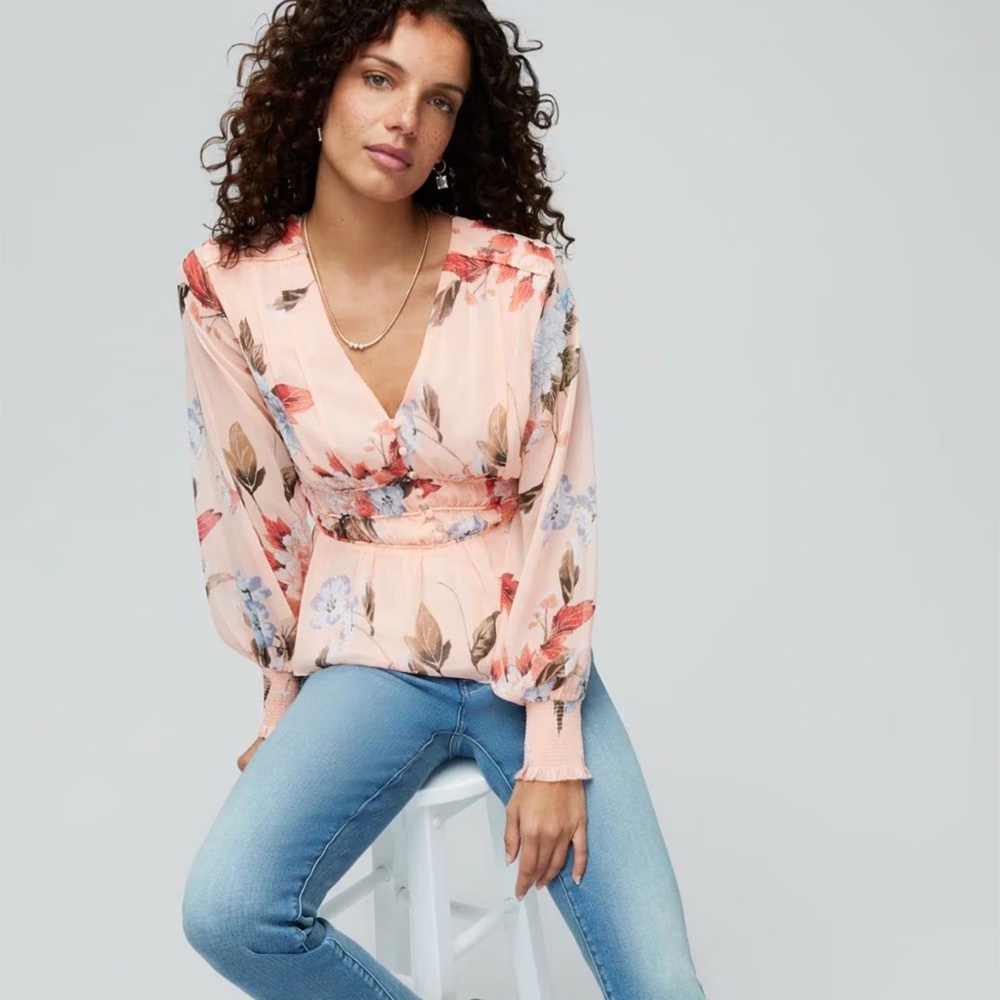 White House Black Market Floral Wrap Blouse - Peach - Picture 9 of 9
